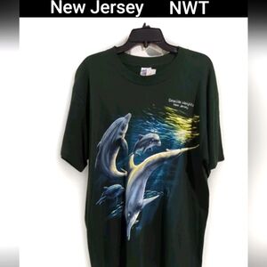 NWT SEASIDE HEIGHTS NJ Dolphin Graphic T Shirt Men's L Emerald Green Made USA